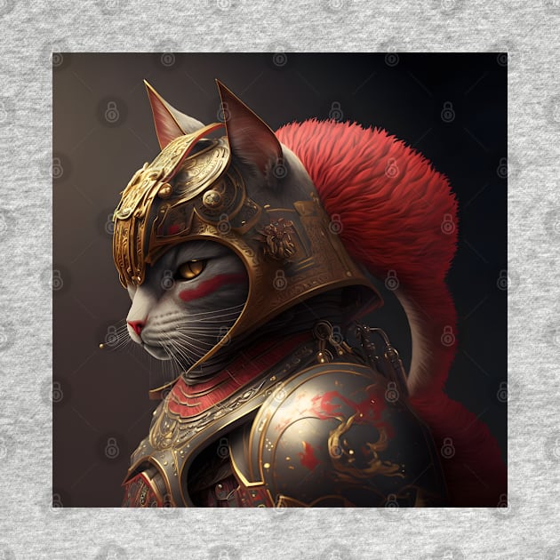 Samurai Cat Wearing Red and Gold Armor by ArtisticCorner